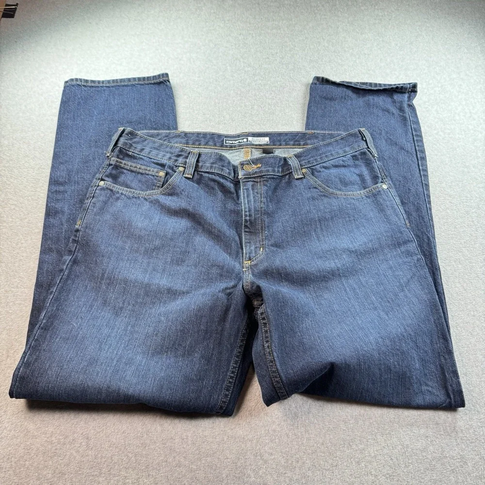 CARHARTT RELAXED FIT MENS DARK WASH BLUE DENIM JEANS SZ 38X34 BD5119-M EUC
